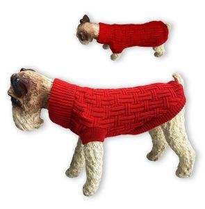 Jersey rojo de punto trenzado para perros 25cm - Imagen 2