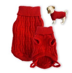 Jersey rojo de punto trenzado para perros 25cm - Imagen 4