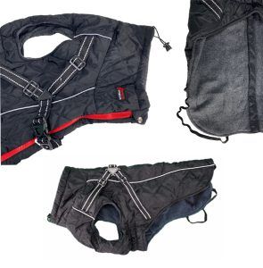 Abrigo negro de PolySoft con arnes y forro Sherpa (65cm) - Imagen 3