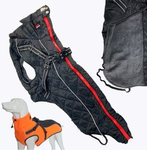 Abrigo negro de PolySoft con arnes y forro Sherpa (65cm)