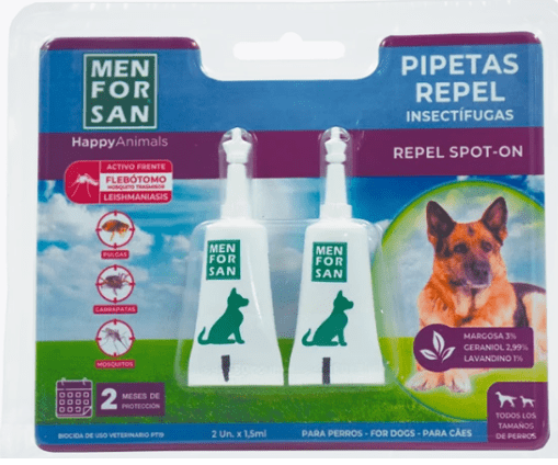Pipetas Anti-insectos para perros con margosa, geraniol y lavandino