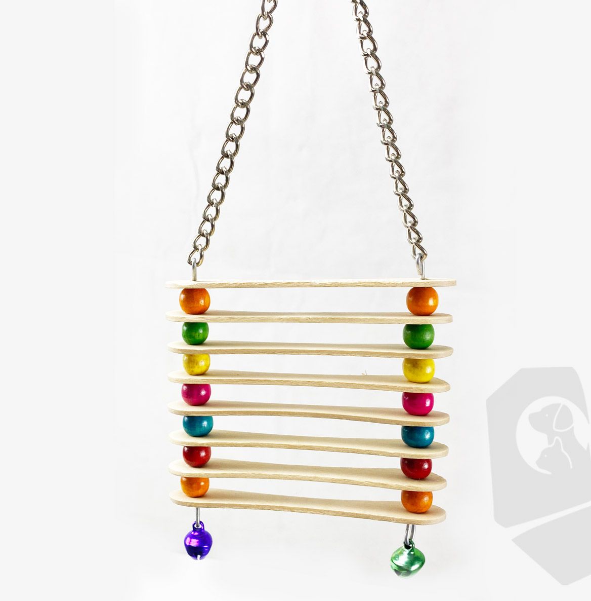 Juguete para p&aacute;jaros escalera 8 pelda&ntilde;os con bolas de colores, cascabeles y colgador de cadena 2x9,5x26cm