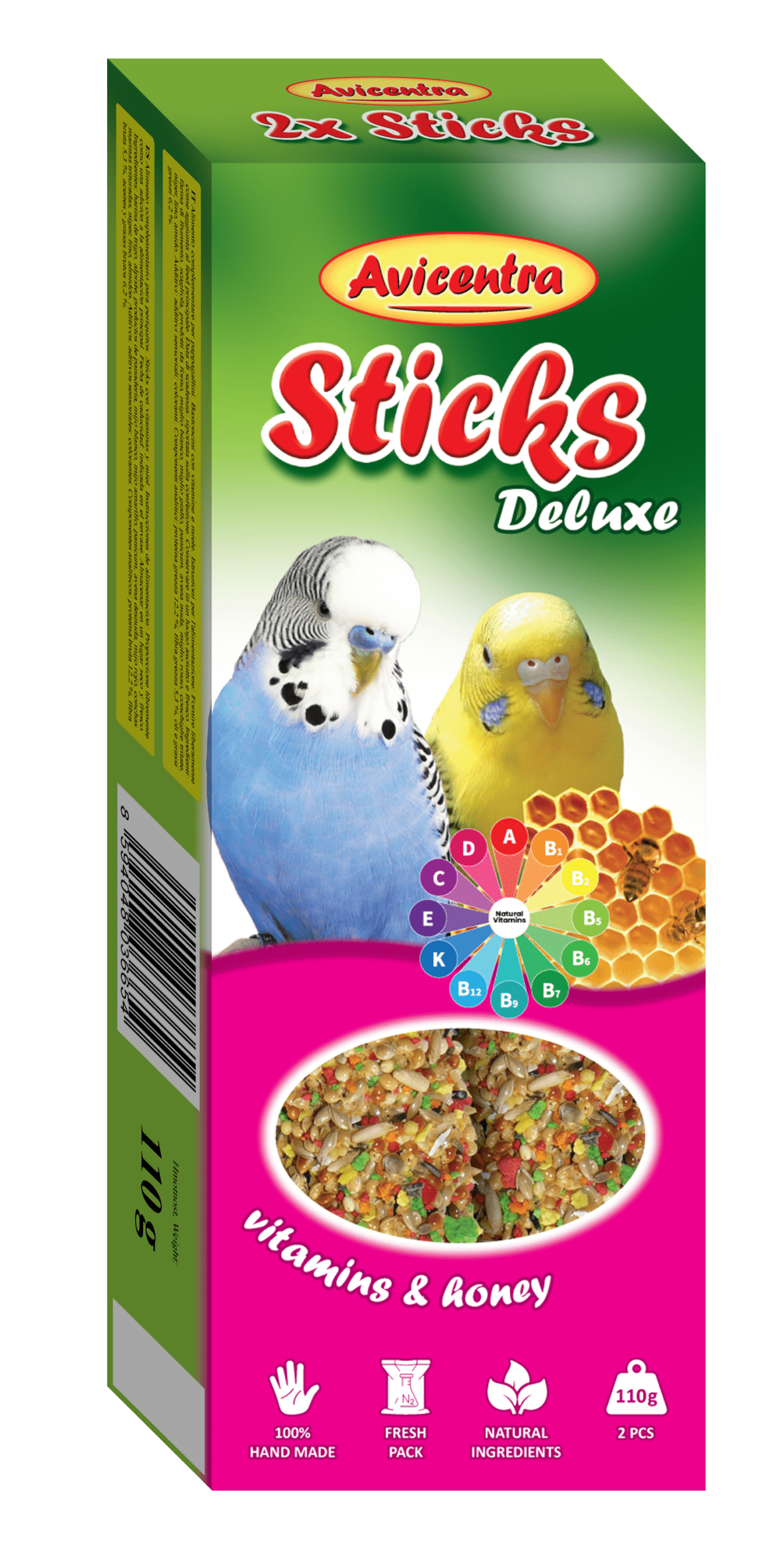 Sticks Deluxe - periquitos con vitaminas y miel 110 g (10 cajas)