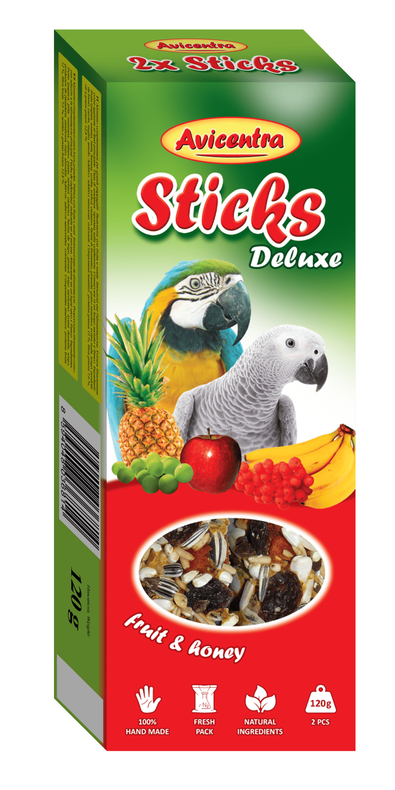 Sticks Deluxe - Loros con frutas y miel (120 g) (10 cajas)