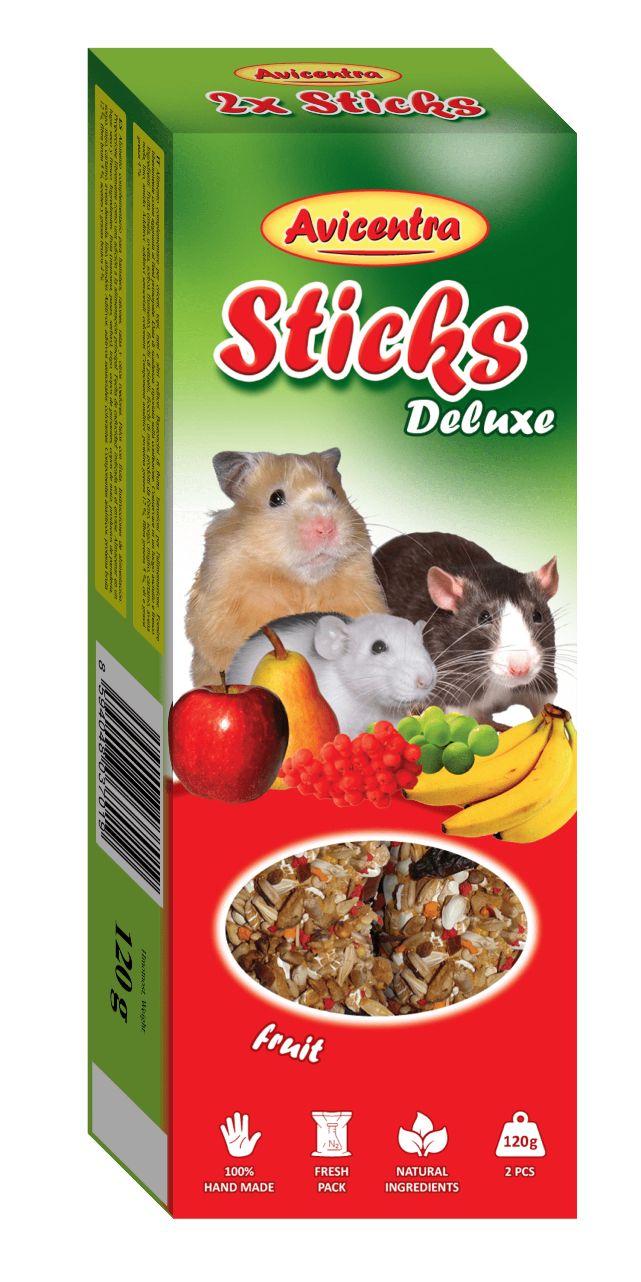 Sticks Deluxe - Peque&ntilde;os roedores con frutas (120 g) (10 cajas)