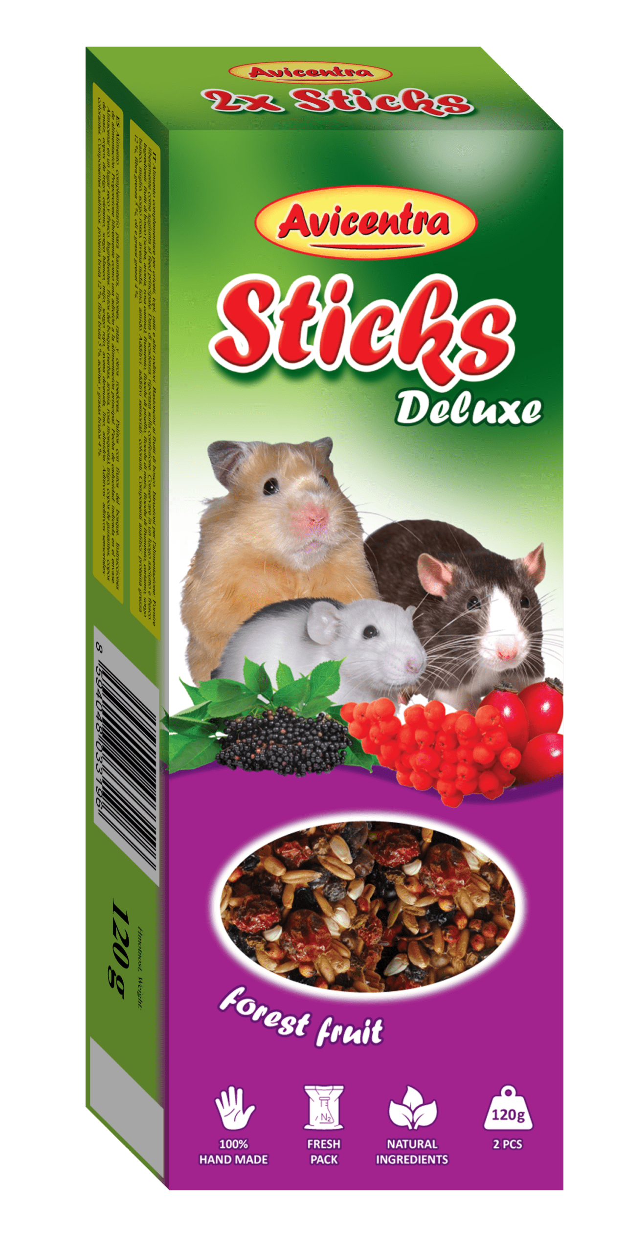 Sticks Deluxe - Peque&ntilde;os roedores con frutos silvestres (120 g) (10 cajas)